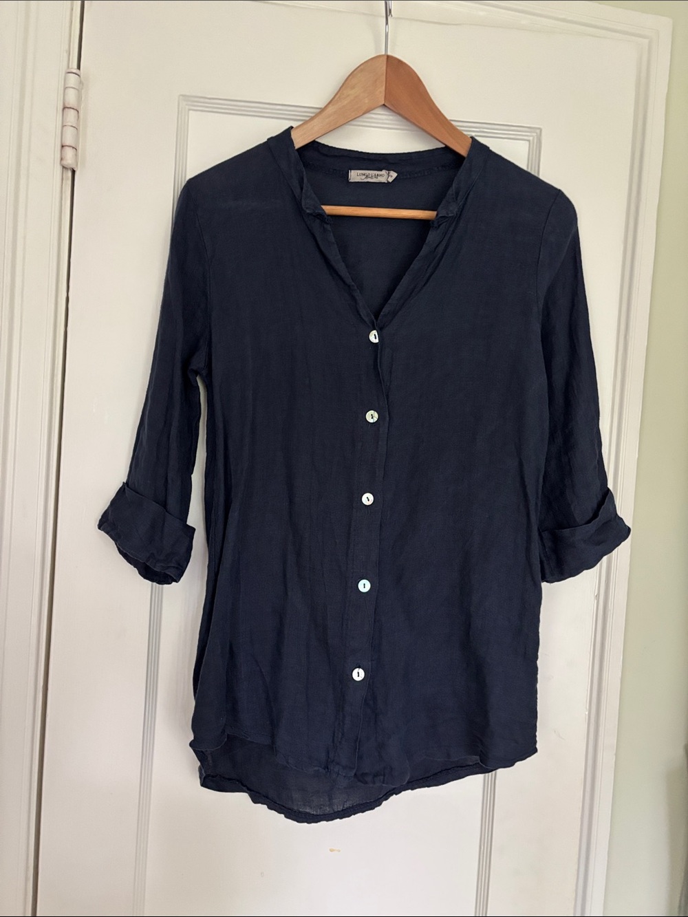 Italian made Women's Button-Down Navy Roll-Sleeve Shirt/Tunic